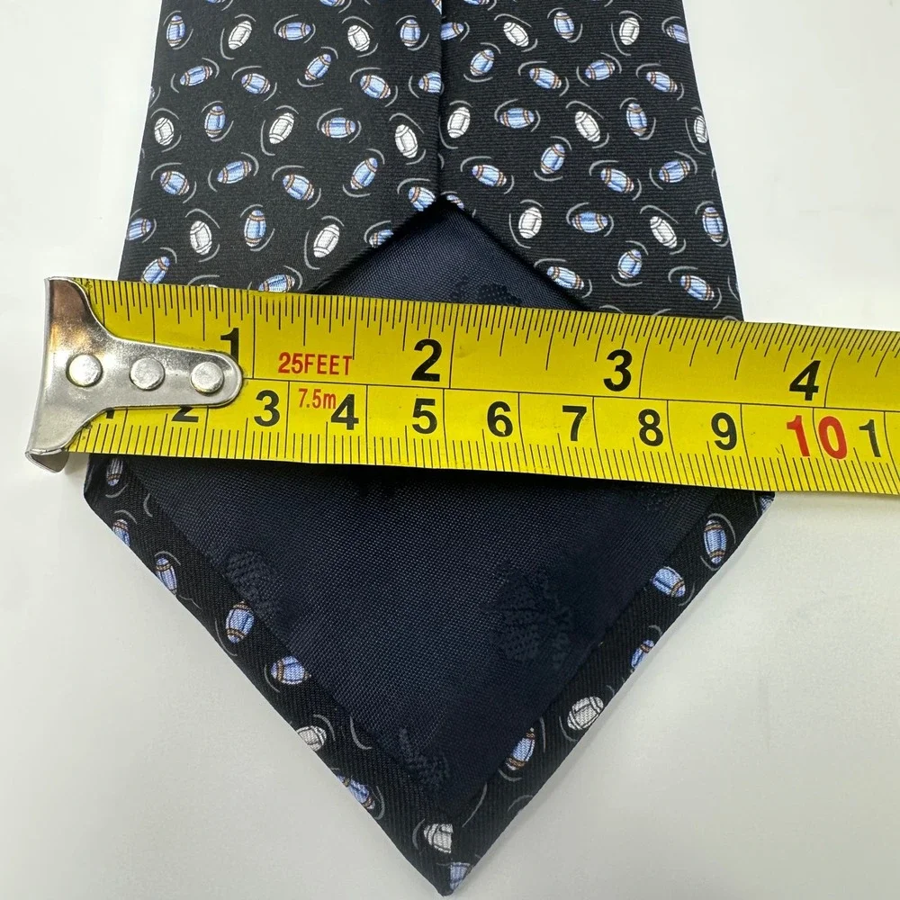 Brooks Brothers Makers Mens Silk Tie Black Football Pattern Printed Italy USA
